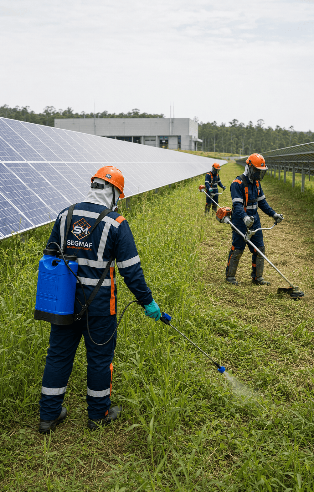 Capina química e mecânica em ambiente corporativo