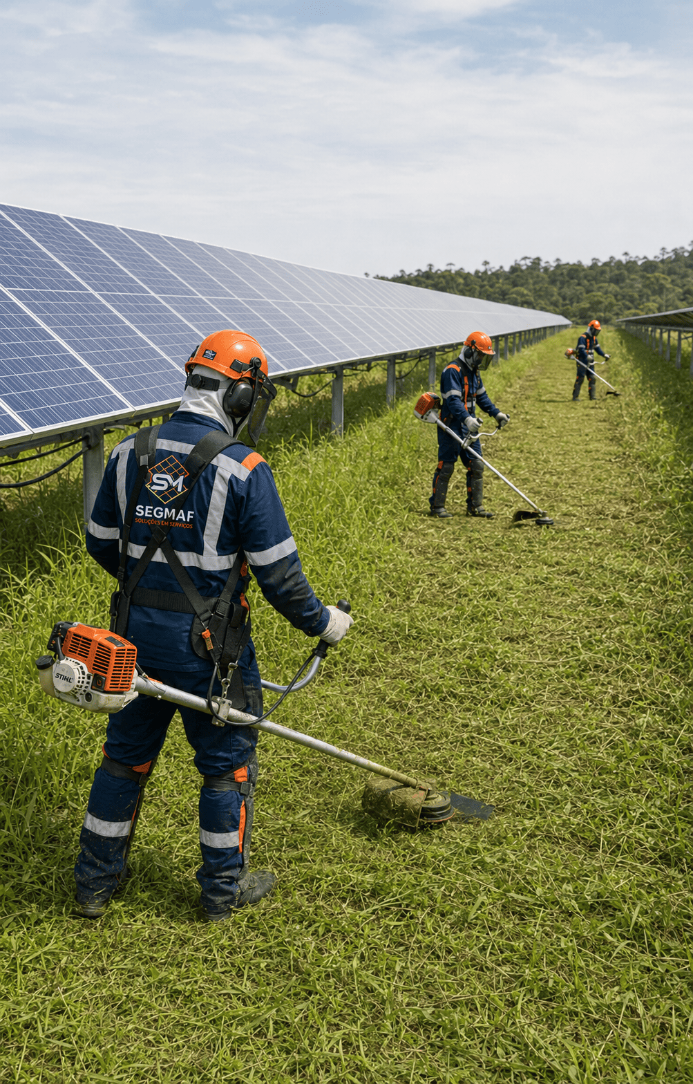 Roçagem de vegetação em usina fotovoltaica